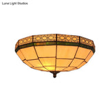 Bowl Flush Ceiling Light 8’/8.5’/10’ Stained Glass 3 Lights In Beige - Traditional Lighting