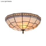 Bowl Flush Ceiling Light 8’/8.5’/10’ Stained Glass 3 Lights In Beige - Traditional Lighting