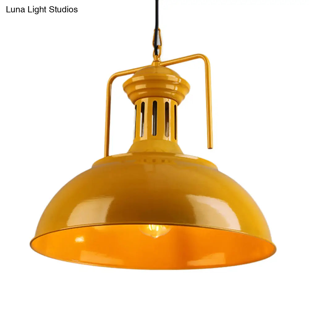 Bowl Industrial Pendant Light With Vented Socket In Red/Yellow