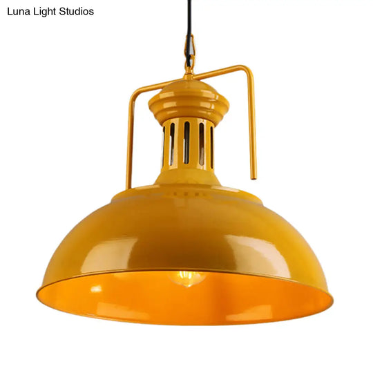 Metallic Industrial Bowl Pendant Light Fixture With Vented Socket In Red/Yellow For Dining Table