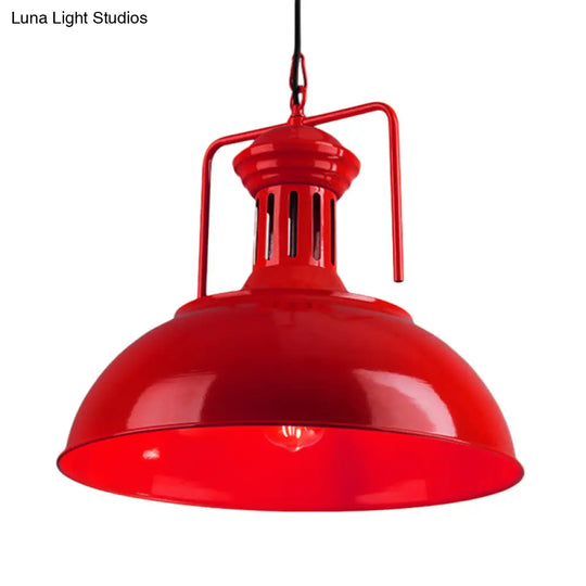 Metallic Industrial Bowl Pendant Light Fixture With Vented Socket In Red/Yellow For Dining Table