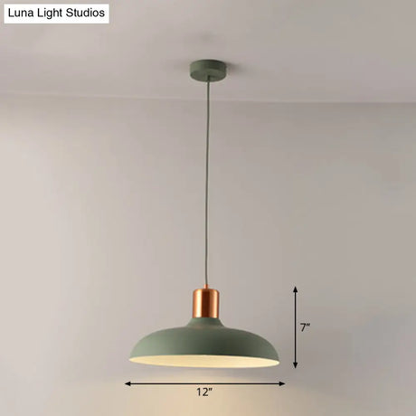 Bowl-Shaped Restaurant Pendant Light - Metal Construction Macaron Suspension Design With 1 Bulb