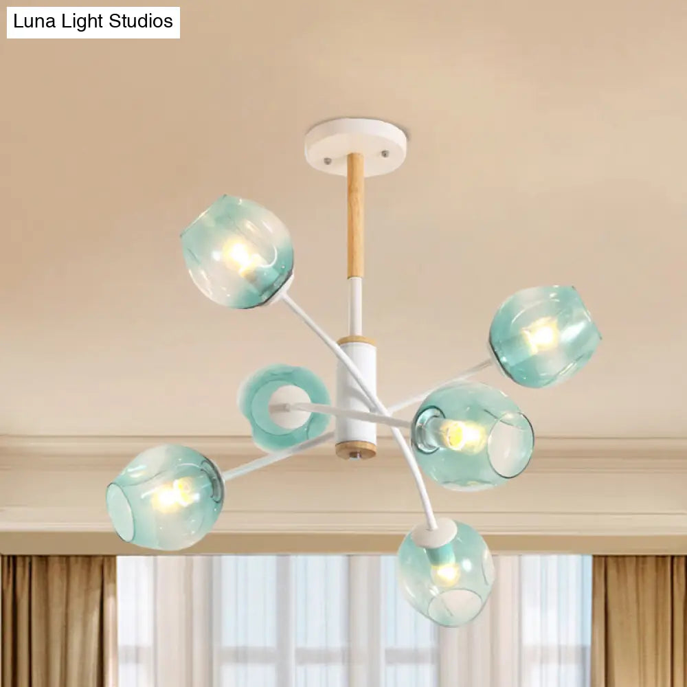 Branch Chandelier With Glass Shades: Restaurant Suspension Lamp (6/8 Lights) In Amber/Blue
