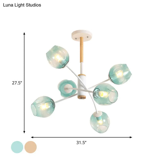 Branch Chandelier With Glass Shades: Restaurant Suspension Lamp (6/8 Lights) In Amber/Blue