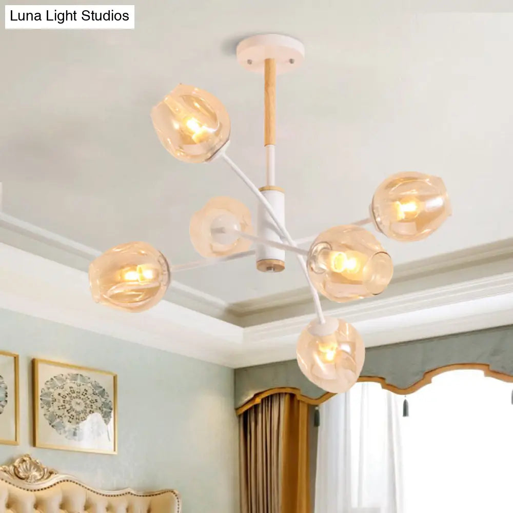 Branch Chandelier With Glass Shades: Restaurant Suspension Lamp (6/8 Lights) In Amber/Blue