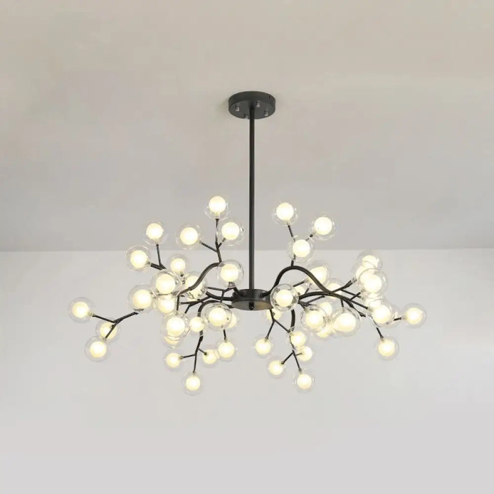 Branch-Like Wireframe Led Chandelier: Modern Metal Hanging Light For Living Room 54 / Black A