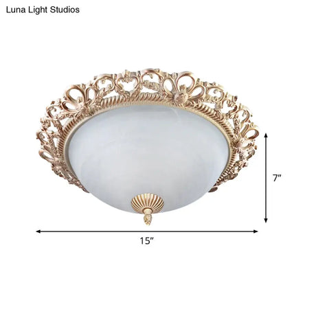 Brass 2 - Bulb Country Style Flushmount Lighting - Cream Glass Bowl Shade 13’/15’ Wide Ideal