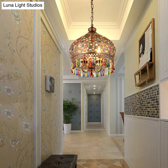 Brass 3-Head Metal Dome Chandelier Pendant For Corridors