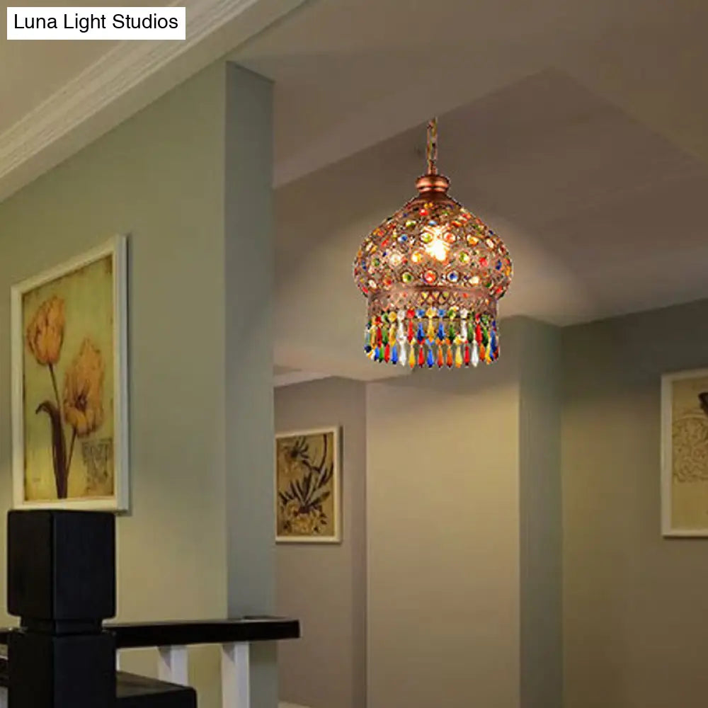 Brass 3-Head Metal Dome Chandelier Pendant For Corridors
