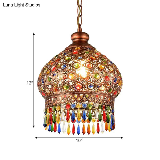 Brass 3-Head Metal Dome Chandelier Pendant For Corridors