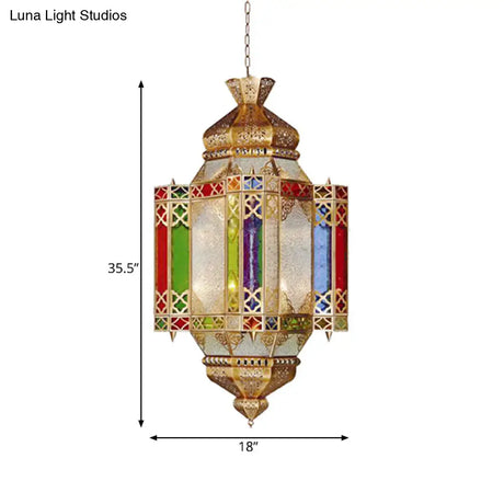 Brass 4-Head Art Deco Corridor Chandelier With Metallic Castle Suspension