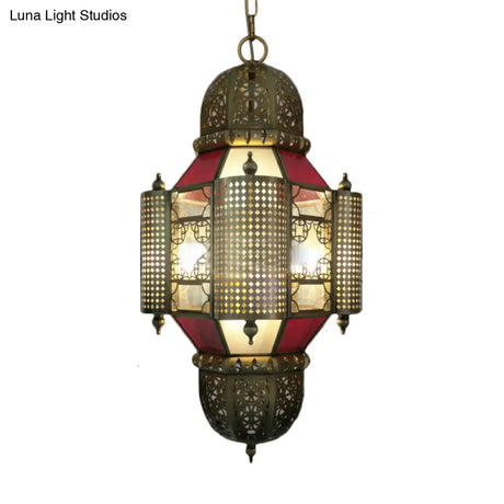 Brass Arabian Lantern Pendant Light - 3-Head Chandelier Fixture For Restaurants