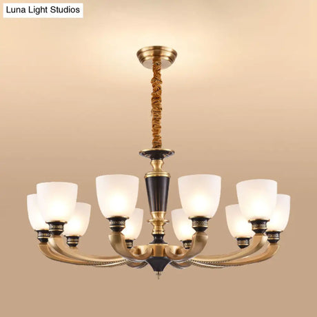 Brass Chandelier Lamp With Frosted Glass Shade - Simplicity Bowl Suspension Lighting Fixture