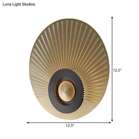 Brass Circular Led Porch Wall Light Fixture - Colonial Style Flush Mount Sconce
