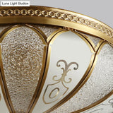 Brass Colonial 3 - Light Flush Mount Ceiling Fixture With Frosted Glass Scalloped Shade For Living