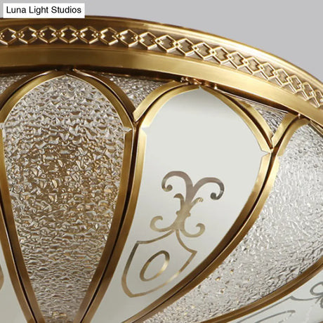 Brass Colonial 3 - Light Flush Mount Ceiling Fixture With Frosted Glass Scalloped Shade For Living