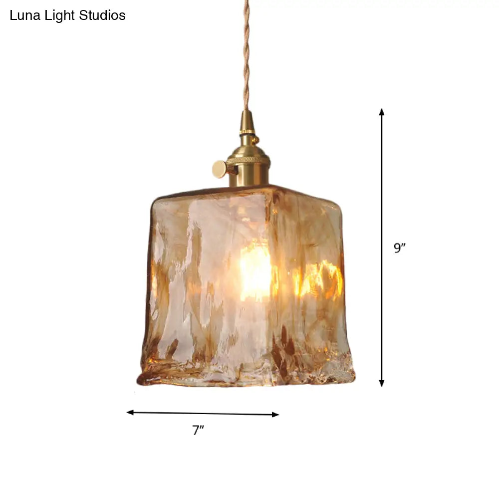 Brass Cone/Cube Coffee Cloud Glass Single-Bulb Pendant Light For Farmhouse Décor
