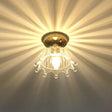 Brass Crown 1 Light Ceiling With Clear Stripes Glass Shade - Contemporary Aisle Lighting Fixture