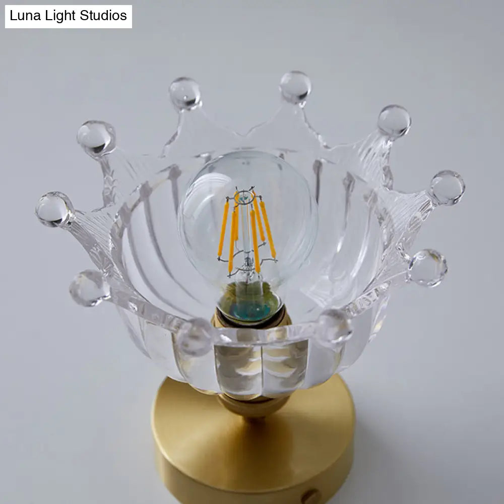 Brass Crown 1 Light Ceiling With Clear Stripes Glass Shade - Contemporary Aisle Lighting Fixture