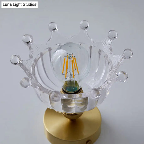 Brass Crown 1 Light Ceiling With Clear Stripes Glass Shade - Contemporary Aisle Lighting Fixture