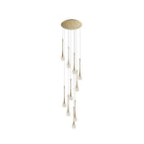Brass Crystal Cone Pendant Light Set With Long Led Cascade - Perfect For Stairwell 10 /