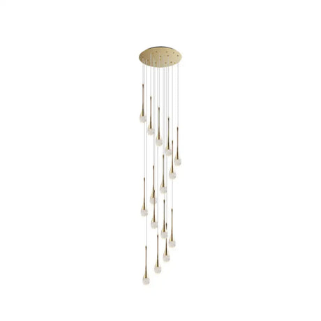 Brass Crystal Cone Pendant Light Set With Long Led Cascade - Perfect For Stairwell 15 /