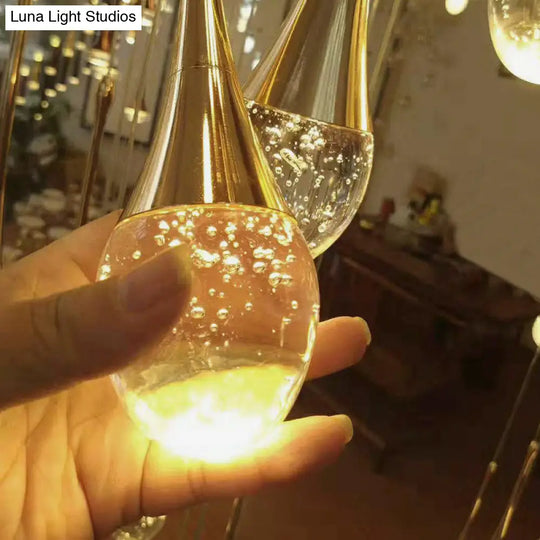 Brass Crystal Cone Pendant Light Set With Long Led Cascade - Perfect For Stairwell