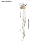 Brass Crystal Cone Pendant Light Set With Long Led Cascade - Perfect For Stairwell