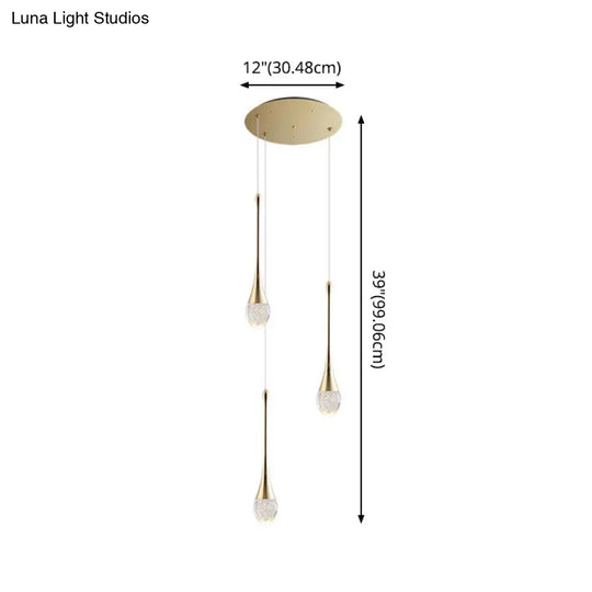 Modern Brass Crystal Hanging Led Pendant Lights - Long Cone Cascade Design For Stairwell