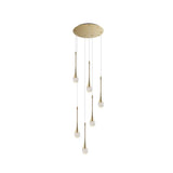 Brass Crystal Cone Pendant Light Set With Long Led Cascade - Perfect For Stairwell 6 /