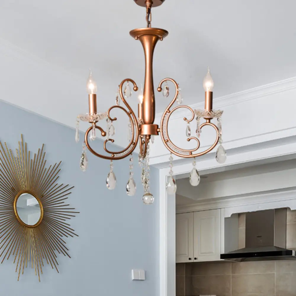 Brass Crystal Curvy Chandelier Lamp With Countryside Charm - 3/6/8 Lights 3 /