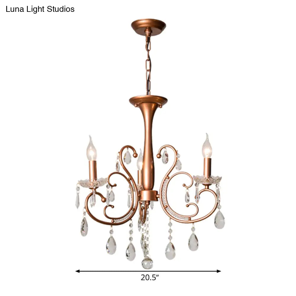 Brass Crystal Curvy Chandelier Lamp With Countryside Charm - 3/6/8 Lights