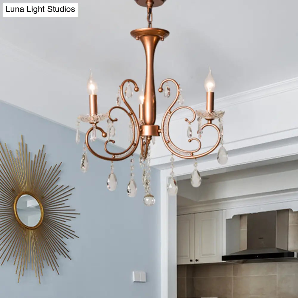 Brass Crystal Curvy Chandelier Lamp With Countryside Charm - 3/6/8 Lights
