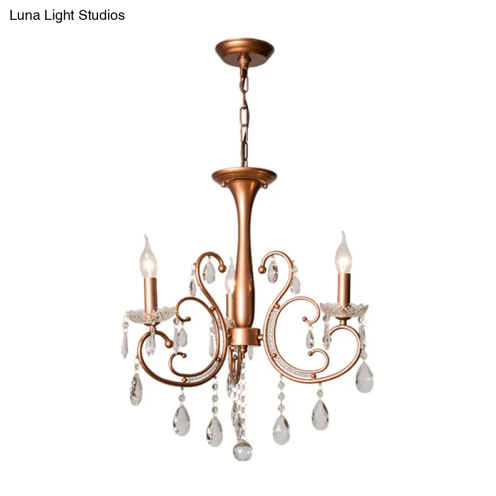 Brass Crystal Curvy Chandelier Lamp With Countryside Charm - 3/6/8 Lights