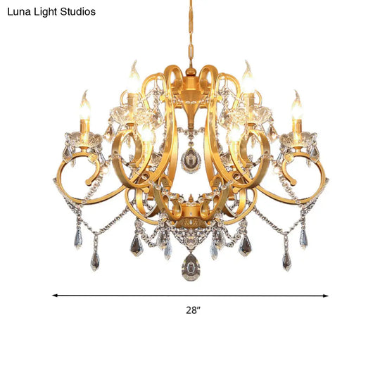 Brass Crystal Drop Chandelier Lamp - Postmodern Pendant Light For Candle Dining Room 6 Heads