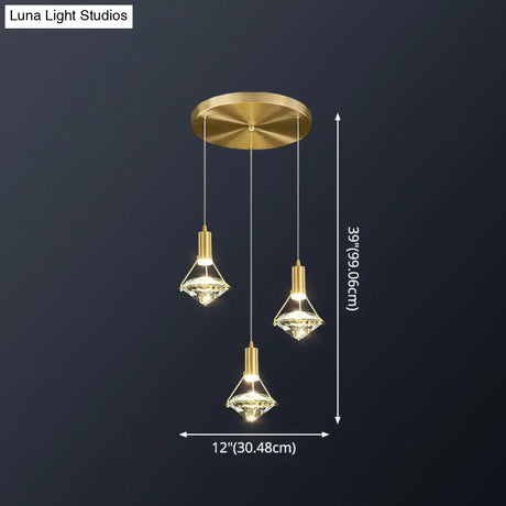 Brass Crystal Pendant Light With Led Modern Diamond Ceiling Lighting For Bedroom