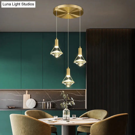 Brass Crystal Pendant Light With Led Modern Diamond Ceiling Lighting For Bedroom