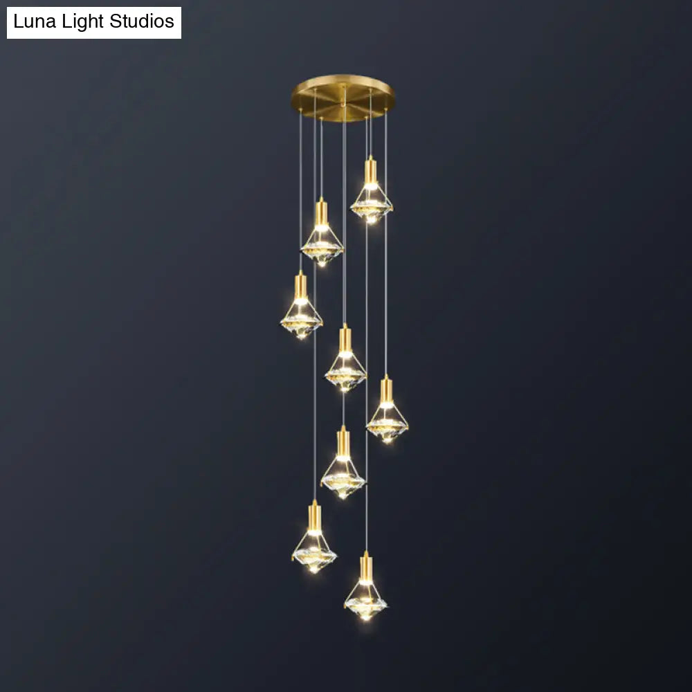 Modern Brass Crystal Pendant Light With Diamond Design - Led Bedroom Ceiling Lighting 8 /