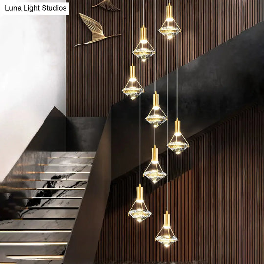 Brass Crystal Pendant Light With Led Modern Diamond Ceiling Lighting For Bedroom