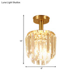 Brass Crystal Semi Flush Mount Ceiling Light For Porch - Simple Drum Design Clear 1 - Light