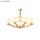 Brass Cylinder Milk Glass Chandelier Pendant Light For Traditional Living Rooms
