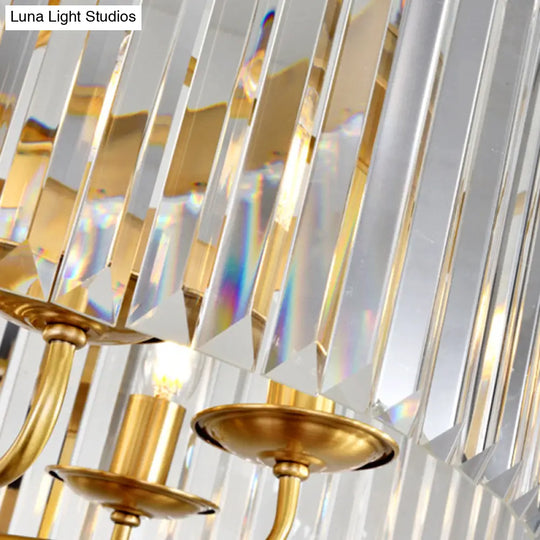 Modern Brass Drum Pendant Chandelier With Faceted Crystal - 3-Bulb Ceiling Hanging Light