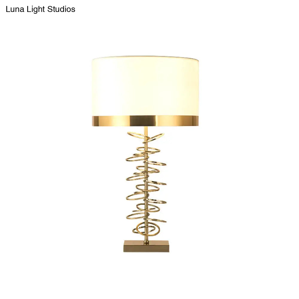 Brass Drum Table Lamp - Classic Style With Fabric Shade 1 Head Ideal For Nightstands