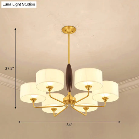 Brass Fabric Drum Chandelier: Minimalist Pendant Light For Living Room