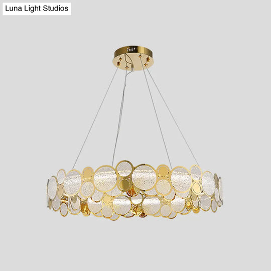 Crystal Bedroom Pendant Ceiling Light With Brass Finish Metal Fixture & Glass Shade - Large Size /