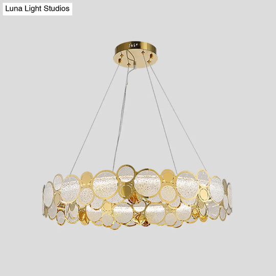 Crystal Bedroom Pendant Ceiling Light With Brass Finish Metal Fixture & Glass Shade - Large Size /