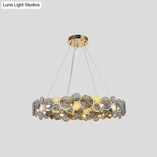 Crystal Bedroom Pendant Ceiling Light With Brass Finish Metal Fixture & Glass Shade - Large Size /