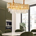 Brass Finish Multi Light Pendant Chandelier With Faceted Crystals In Vintage Style