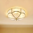 Brass Flush Mount Lamp With Colonial Sandblasted Glass - 3/4/6 Head Options / 14’