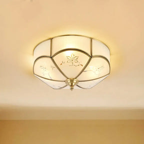 Brass Flush Mount Lamp With Colonial Sandblasted Glass - 3/4/6 Head Options / 14’